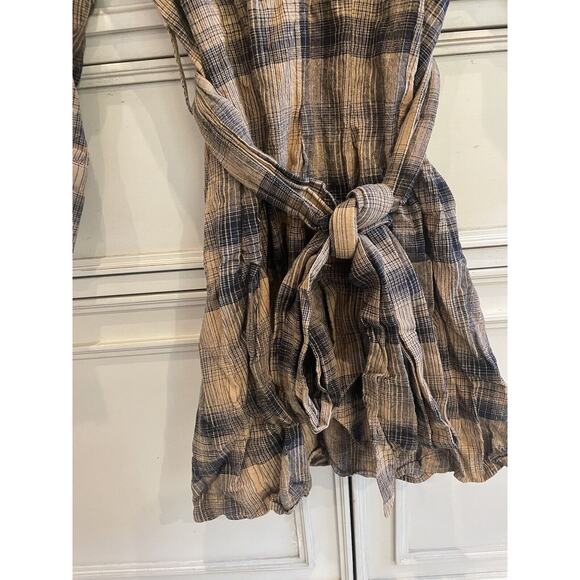 FREE PEOPLE $128 English Rose Yellow Black Plaid Bow Tie Back Mini Dress Size 6 - Picture 8 of 9